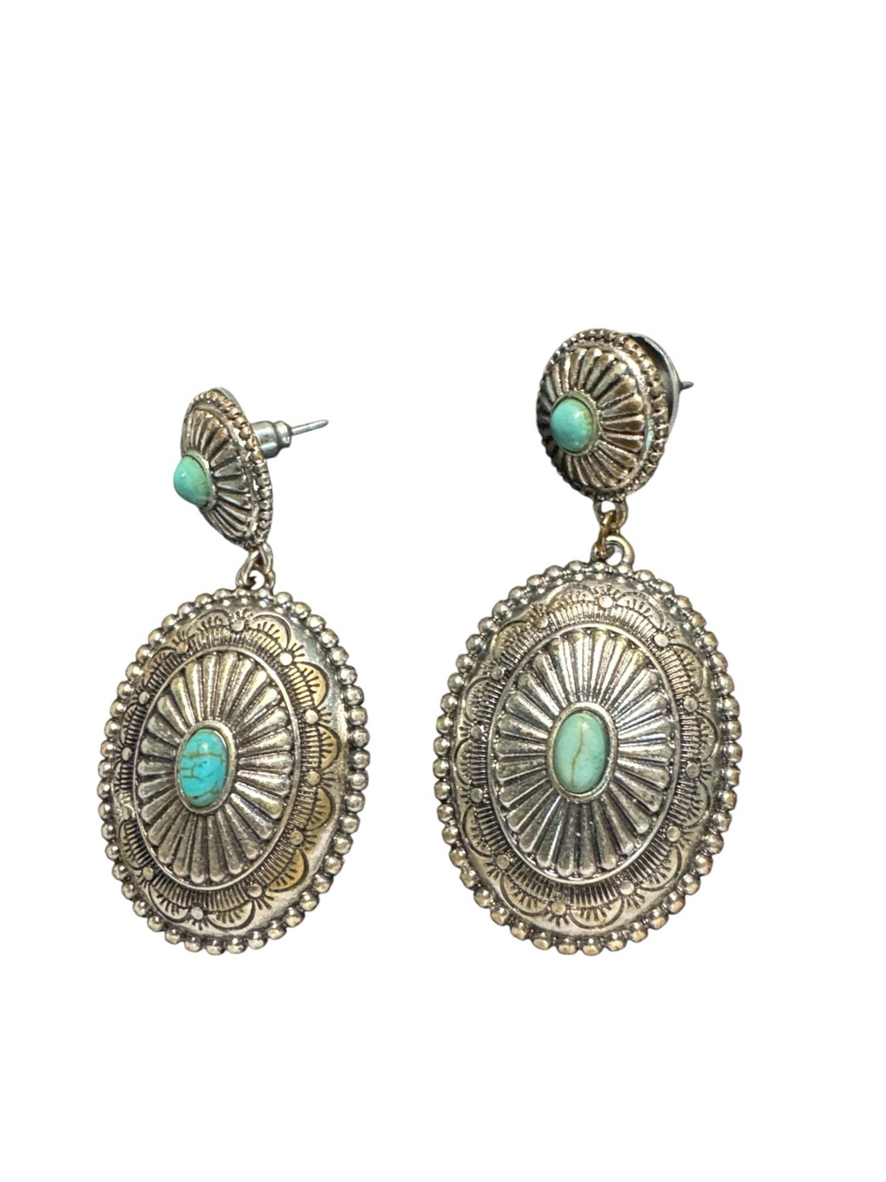 American West  Silver- Turquoise Oval Drop Earrings - Women Jewelry